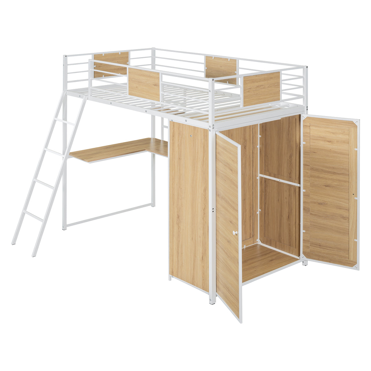 Twin Size Loft bed with L-shape Desk and Wardrobe, White - V.I.P Digital Presence