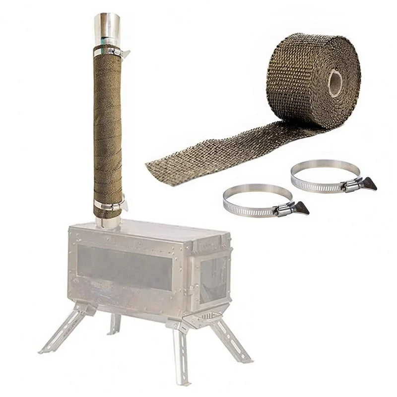 Tent Stove Fireproof Ribbon With Adjustable 2 Clamps Exhaust Insulation Wrapping Gear Stove Tube Fireproof Pipe Wrap 5m*5cm - V.I.P Digital Presence