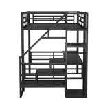 Full Size Metal Loft Bed with Desk, Storage Staircase and Small Wardrobe, Storage stairs can be installed left and right,Black - V.I.P Digital Presence