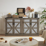 65-Inch Slate Gray Faux Rattan Sideboard with Barn Doors Rustic Sideboard, 4-Door Storage for Living Room, Entryway, Bedroom - V.I.P Digital Presence