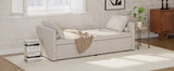 Modern cushioned lounge chair sofa bed with 2 drawers, small single sofa bed without mattress, linen, beige - V.I.P Digital Presence