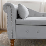 Grey Chaise Lounge Indoor Velvet Lounge Chair for Bedroom with Storage & Pillow Modern Upholstered Rolled Arm Chase Lounge - V.I.P Digital Presence