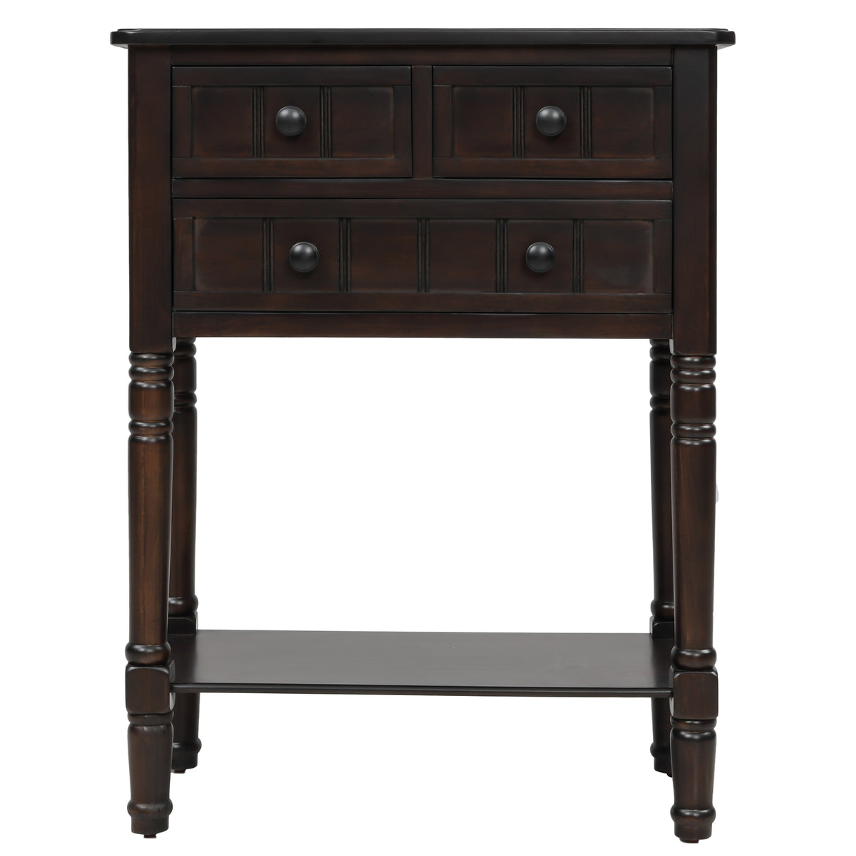 TREXM Narrow Console Desk, Ultra Thin Sofa Table with Three Storage Drawers and Living Room Bottom Shelves (Espresso) - V.I.P Digital Presence