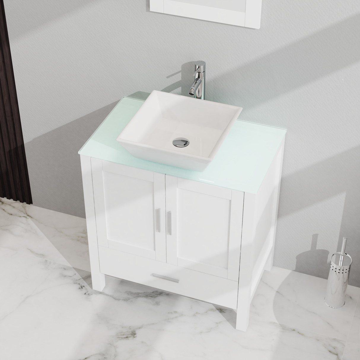 Goodyo 30" Bathroom Vanity and Sink Combo Glass Top Cabinet w/Mirror, White - V.I.P Digital Presence
