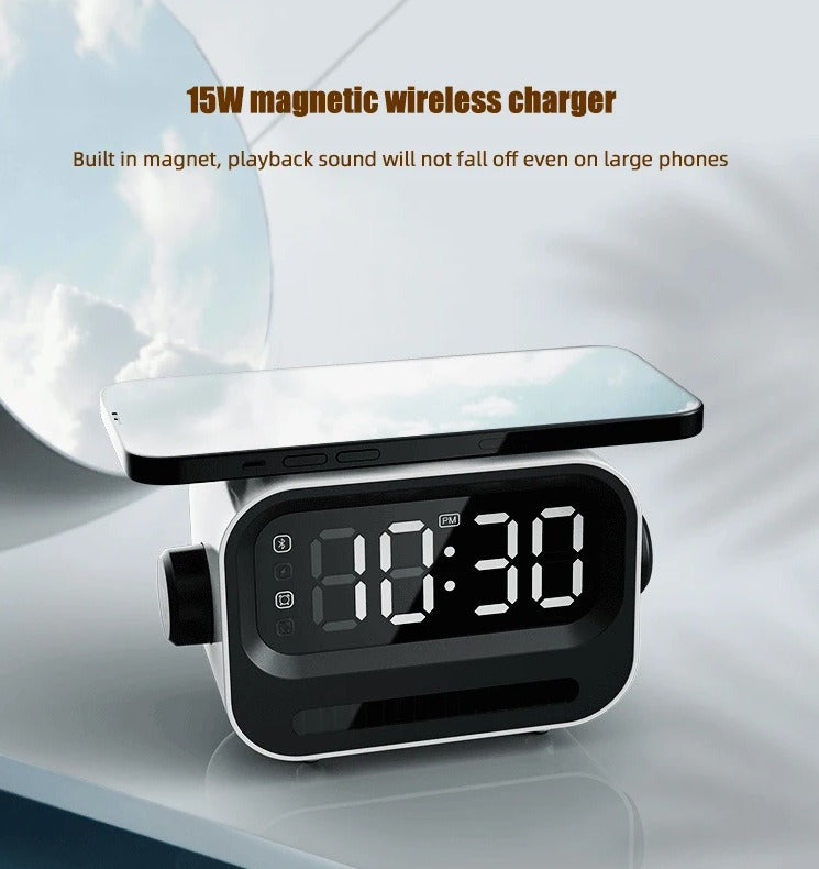 Alarm clock wireless charging Bluetooth speaker clock wireless charging voice controlled light - V.I.P Digital Presence