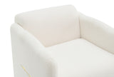 Armchair with wavy armrests, metal decorations on both sides of the armrests, made of Teddy cloth, white - V.I.P Digital Presence
