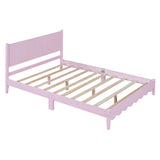 Full Size Wood Platform Bed Frame, Retro Style Bed with Rectangular Headboard,No Need Box Spring,Pink - V.I.P Digital Presence
