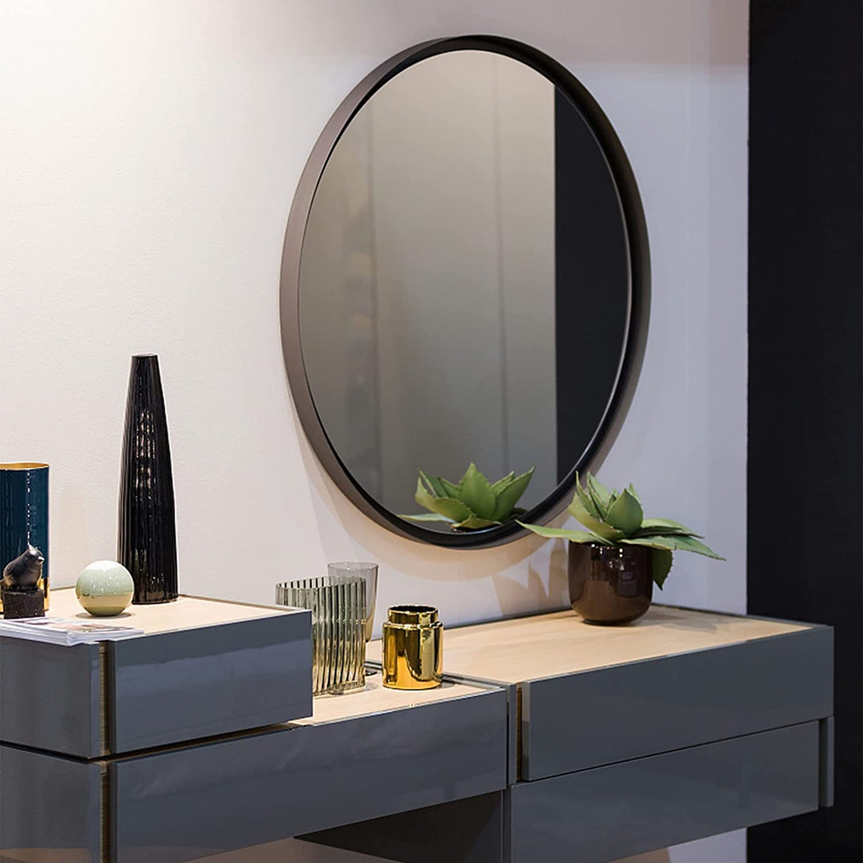 Black 24 Inch Metal Round Bathroom Mirror - V.I.P Digital Presence