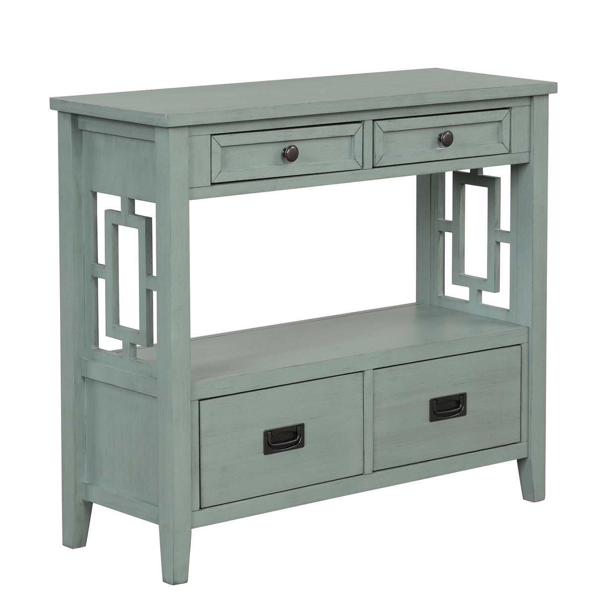 36'' Farmhouse Pine Wood Console Table Entry Sofa Table with 4 Drawers & 1 Storage Shelf (Retro Blue) - V.I.P Digital Presence