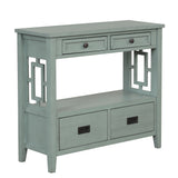 36'' Farmhouse Pine Wood Console Table Entry Sofa Table with 4 Drawers & 1 Storage Shelf (Retro Blue) - V.I.P Digital Presence