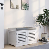 Shoe Storage Bench with Padded Seat Cushion, Entryway Bench with 2 Barn Doors-White - V.I.P Digital Presence