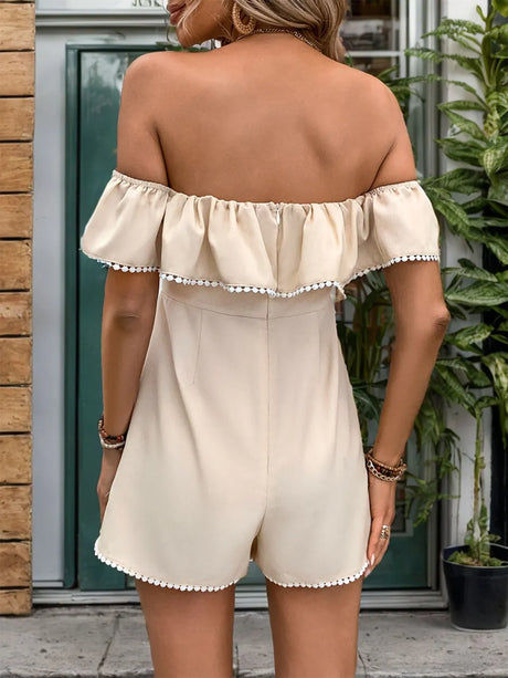 Tied Ruffled Off-Shoulder Short Sleeve Romper - V.I.P Digital Presence