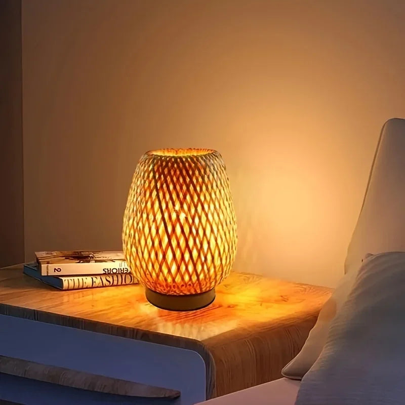 Retro Japanese Style Lamp Bamboo Woven Desk Lamp Handmade Rattan LED Desk Lamp Wooden House Decoration Light - V.I.P Digital Presence