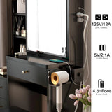 Dressing table+cushioned stool, 2 AC+2 USB power supplies, touch sliding LED mirror, tri color switch - V.I.P Digital Presence
