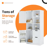 Bathroom storage cabinet with doors and drawers, multiple storage spaces, independent, open adjustable shelves, white - V.I.P Digital Presence