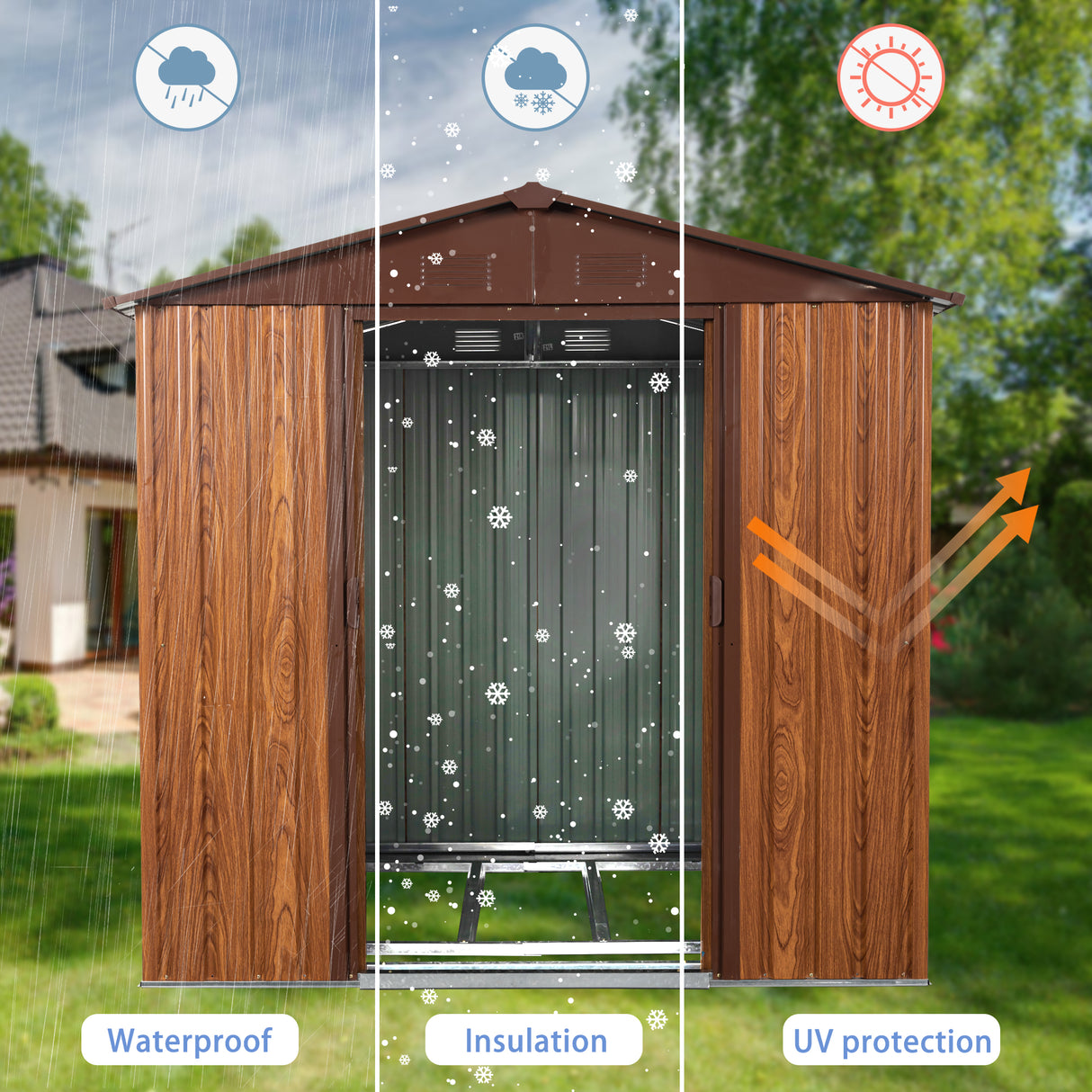 6ft x 6ft Outdoor Metal Storage Shed with Metal Floor Base ,With window - V.I.P Digital Presence