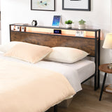 Industrial extra large bed frame with LED lights and 2 USB ports, extra large bed frame with storage space, rural brown color - V.I.P Digital Presence