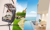 Swing Egg Chair with Stand Indoor Outdoor Wicker Rattan Frame 350lbs Capacity Hammock Chair - V.I.P Digital Presence