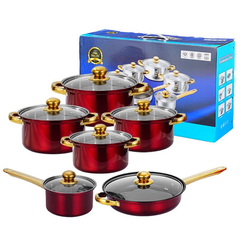 12 - piece wine - red non - stick stainless - steel soup pot set, induction - friendly for kitchen use. - V.I.P Digital Presence
