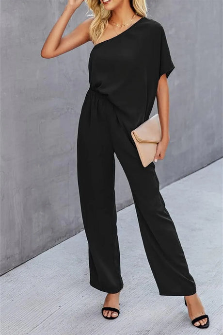 Single Shoulder Short Sleeve Jumpsuit - V.I.P Digital Presence