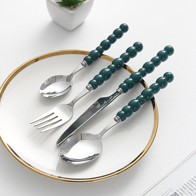 Set of 4 Stainless Steel price Creative Stainless Steel Colorful Pearl Handle Spoon Fork Knife High End Cutlery Set - V.I.P Digital Presence