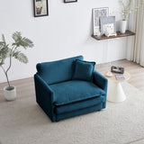 Comfy Deep Single Seat Sofa Upholstered Reading Armchair Living Room Chair Blue Chenille Fabric , 1 Toss Pillow - V.I.P Digital Presence