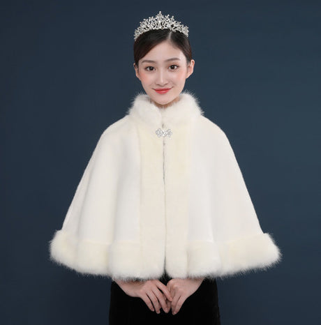 Bride's wedding dress fur shawl women's warm white cloak cheongsam jacket red cloak - V.I.P Digital Presence