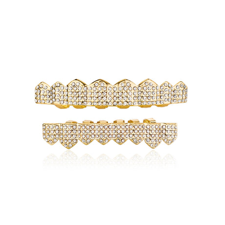 Real gold electroplated gold tooth set eight tooth full diamond hip hop tooth set tee grills - V.I.P Digital Presence