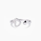 925 Sterling Silver Inlaid Zircon Heart Open Ring - V.I.P Digital Presence