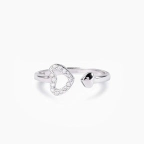 925 Sterling Silver Inlaid Zircon Heart Open Ring - V.I.P Digital Presence