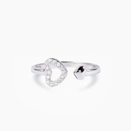 925 Sterling Silver Inlaid Zircon Heart Open Ring - V.I.P Digital Presence
