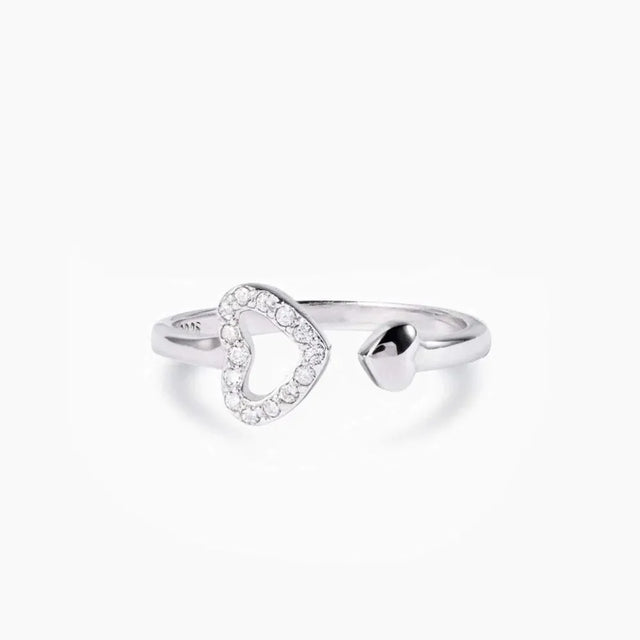 925 Sterling Silver Inlaid Zircon Heart Open Ring - V.I.P Digital Presence