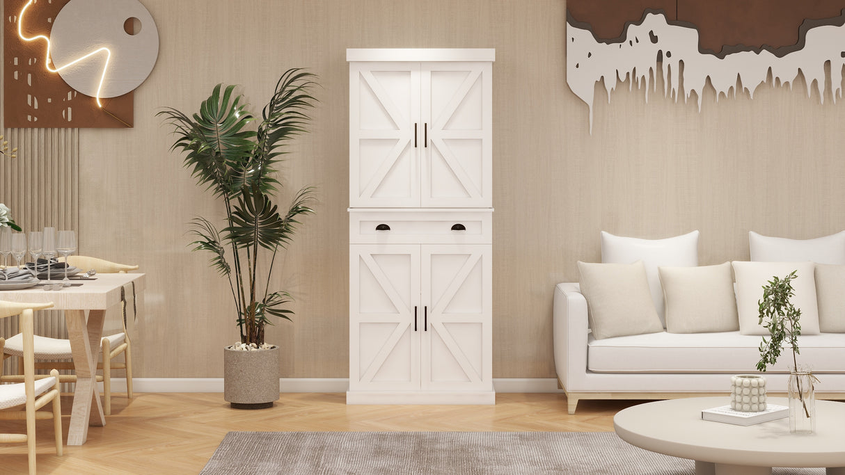 71" Kitchen Pantry Storage Cabinet with 4 Doors(2Doors with Racks)1 Drawer 2 Adjustable Shelves Freestanding Cupboard - V.I.P Digital Presence