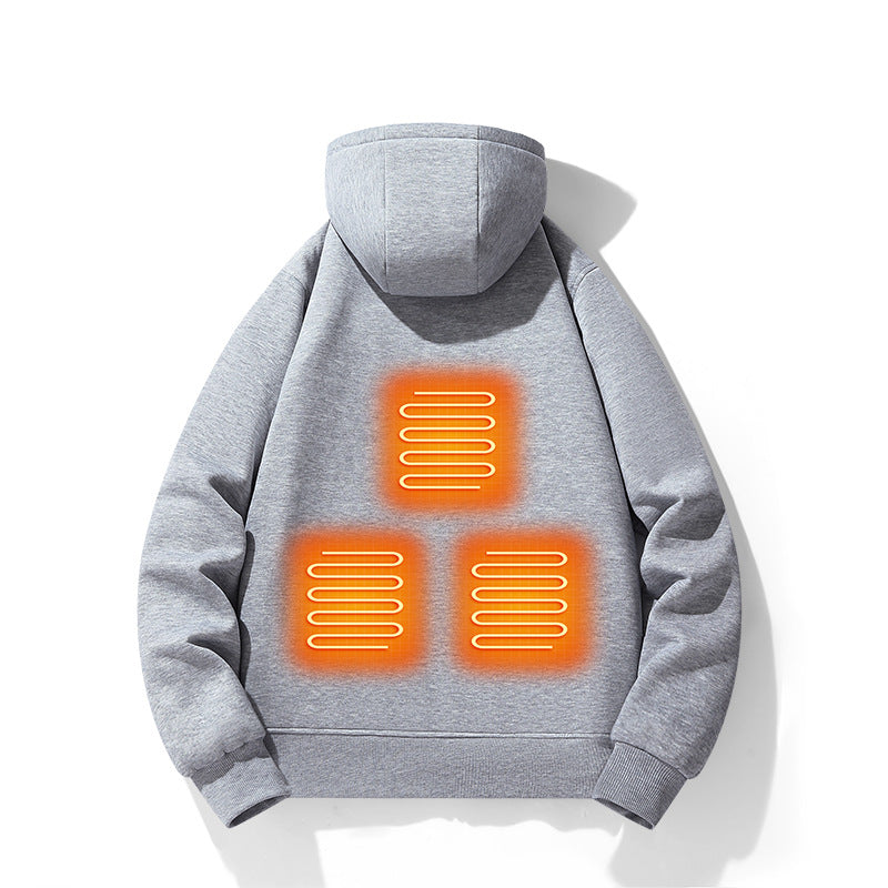 European and American zipper cardigan heating hoodie intelligent hooded five zone heating jacket outdoor warm electric clothing for men - V.I.P Digital Presence
