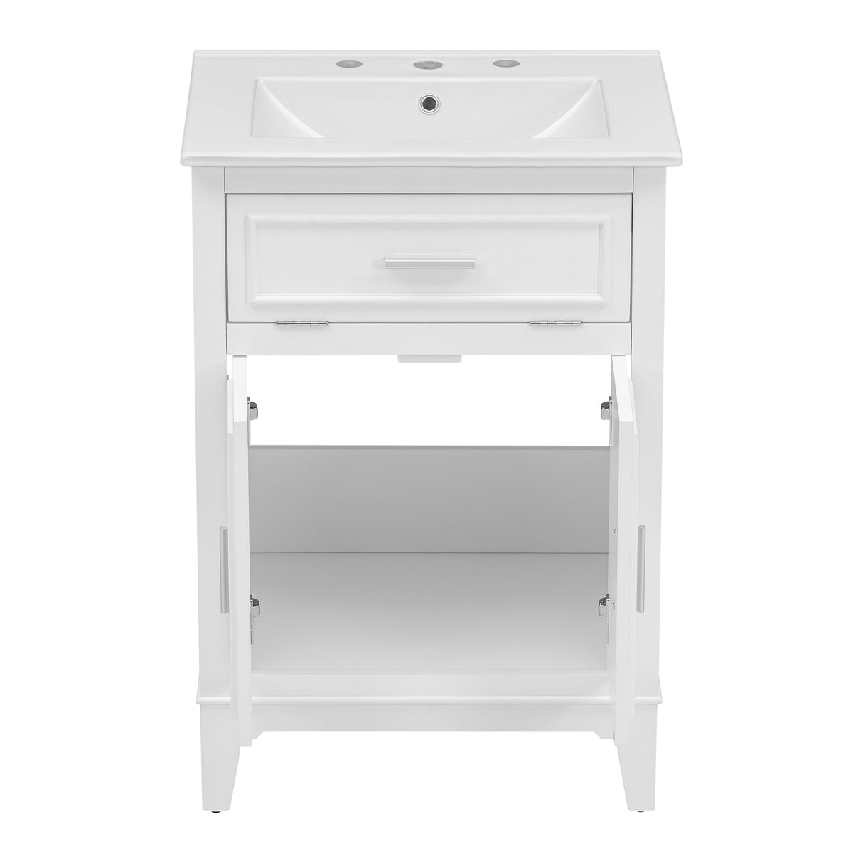 24" Bathroom Vanity with Sink, Bathroom Vanity Cabinet with One Flip Drawer and Doors, Solid Wood and MDF, White - V.I.P Digital Presence