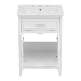 24" Bathroom Vanity with Sink, Bathroom Vanity Cabinet with One Flip Drawer and Doors, Solid Wood and MDF, White - V.I.P Digital Presence