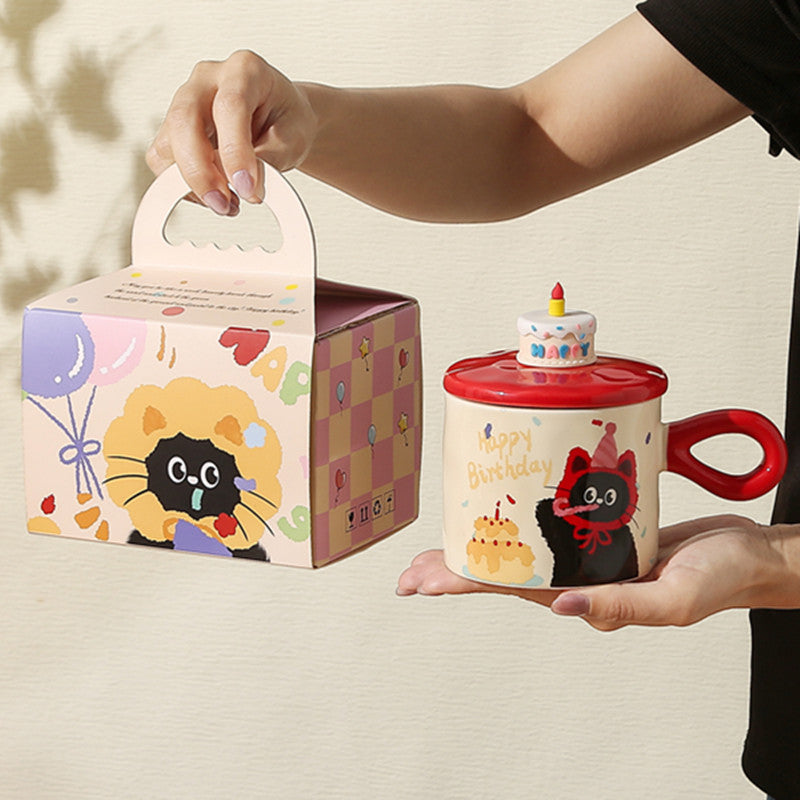 Adorable Cartoon Cat - themed Mug with Lid: A Charming Gift, Ideal for Office Coffee or Water - V.I.P Digital Presence