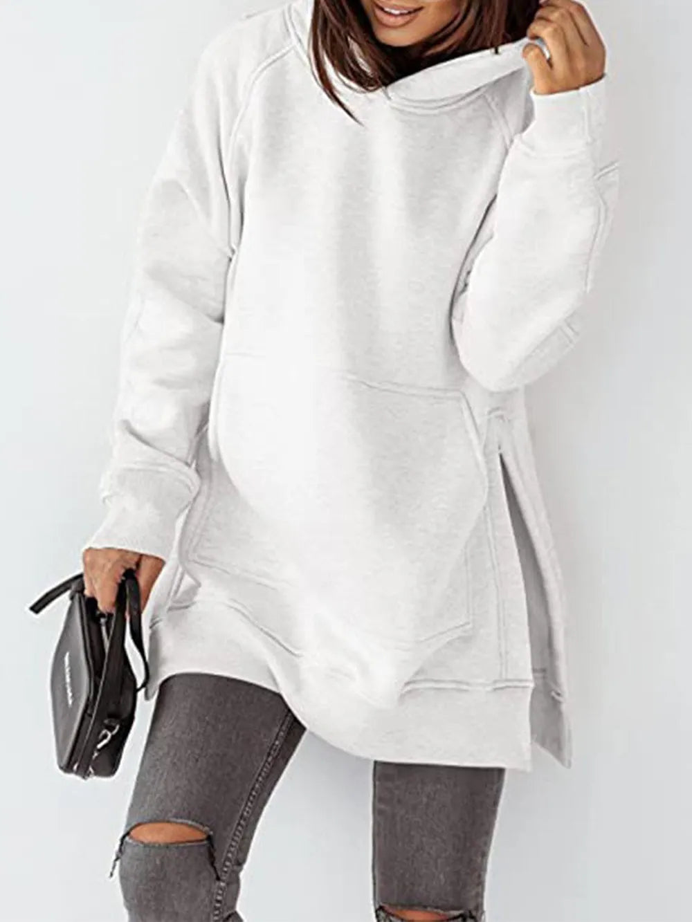 Slit Pocketed Raglan Sleeve Hoodie - V.I.P Digital Presence