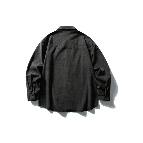 Used washed casual loose long sleeved shirt jacket men's workwear shirt - V.I.P Digital Presence