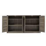 65-Inch Slate Gray Faux Rattan Sideboard with Barn Doors Rustic Sideboard, 4-Door Storage for Living Room, Entryway, Bedroom - V.I.P Digital Presence