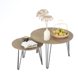 27.56'' Round Nesting Coffee Table Set of 2, Circular Nesting End Table Set  Sturdy Metal Base for Living Room, bedroom, Brown - V.I.P Digital Presence