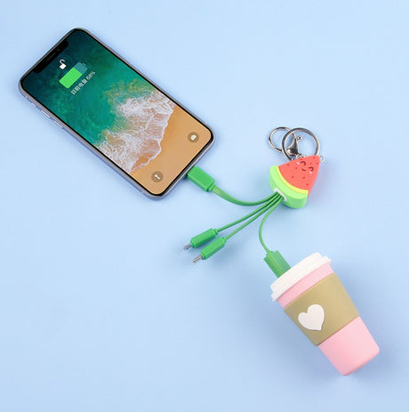 Summer cartoon charging cable refreshing fruit watermelon smiling face keychain data cable creative mobile fast charging cable - V.I.P Digital Presence