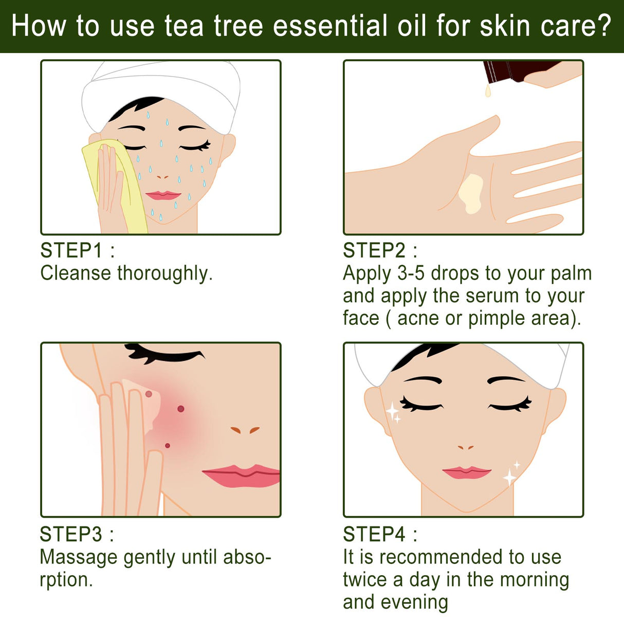 Aceite esencial de árbol de té, reparador del acné, reduce los poros, hidratante, cuidado facial.