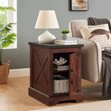 Farmhouse tea table bedside table rectangular farmhouse tea table with barn door and adjustable storage rack OAK - V.I.P Digital Presence