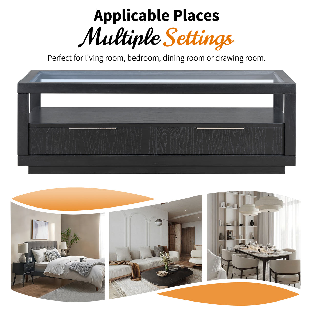 U-Can modern wooden coffee table with 2 drawers and minimalist display coffee table with transparent tempered glass - V.I.P Digital Presence