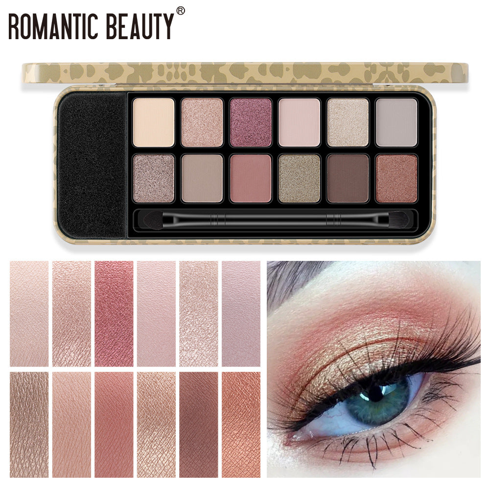 Romantic Beauty 12 Colors Leopard Eyeshadow Makeup Pearl Matte Finishing Eyeshadow Palette Brush - V.I.P Digital Presence