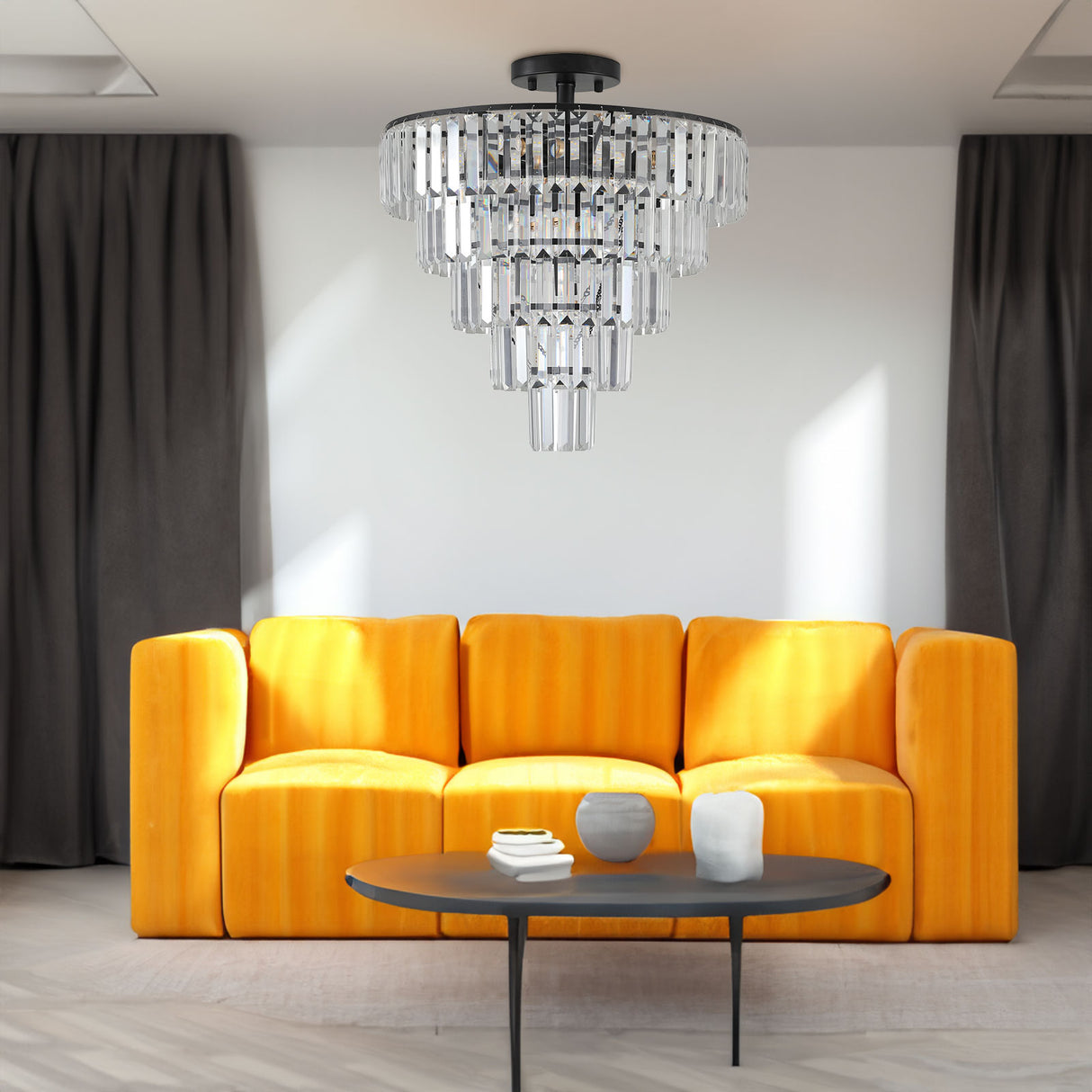 Black large crystal chandelier, modern style chandelier, dining room, living room, bedroom - V.I.P Digital Presence
