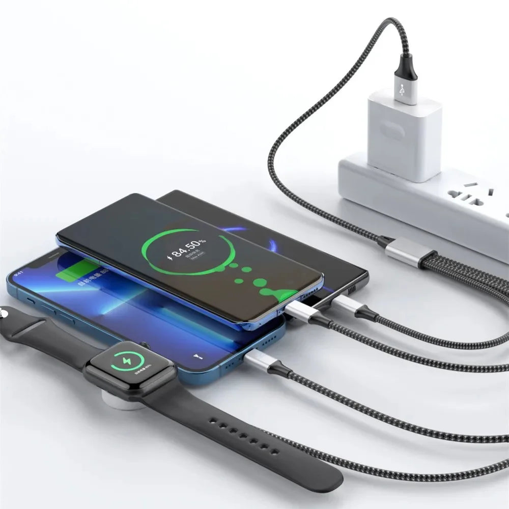 New woven four in one watch wireless charging mobile phone charging cable data cable multiple connectors to choose from - V.I.P Digital Presence