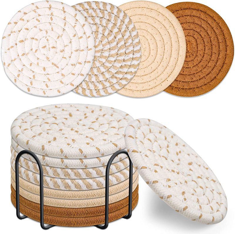 Cotton thread placemat hand woven insulation mat bowl mat cup mat thickened and simple cotton linen table mat - V.I.P Digital Presence