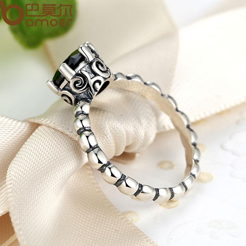 BAMOER Finger Ring with Black Cubic Zirconia Wedding Jewelry PA7205 - V.I.P Digital Presence
